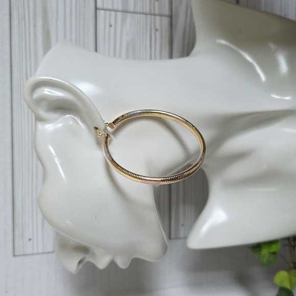 Gold Filled Tricolor Accent Hoop Earrings - Picture 4 of 6